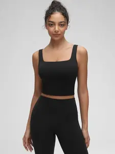 CRZ YOGA Butterluxe Womens Square Neck Longline Sports Bra - Workout Crop Tank Tops Padded with Built in Shelf Yoga Bra