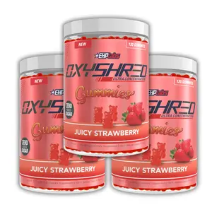 3 x EHPlabs OxyShred Gummies 120ct Juicy Strawberry Edible Pre Workout Supplement Dietary Chromium Picolinate preworkout Sugar free