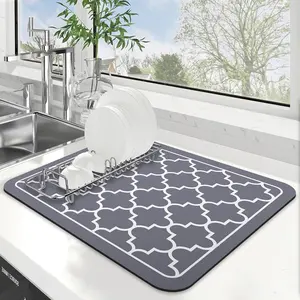 WISELIFE Dish Drying Mat Super Absorbent Drying Mat Large Dish Drying Mats for Kitchen Counter Easy Clean Dish Mat Kitchen Drying Mat15"X 18" Stylish Grey
