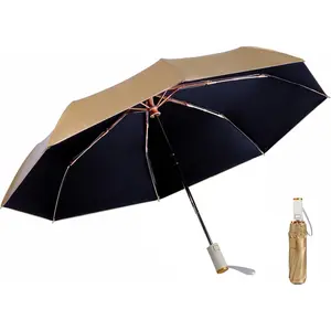 Automatic Anti-UV Folding Golden Parasol Umbrella Small Lightweight Compact Sun & Rain Umbrella