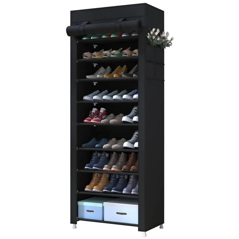 10 Tier Shoe Rack with 9 Grids, Dustproof Cover, Shoe Shelf Storage Organizer, Durable Storage, Space-Saving Design, Ideal for Home & Office Use