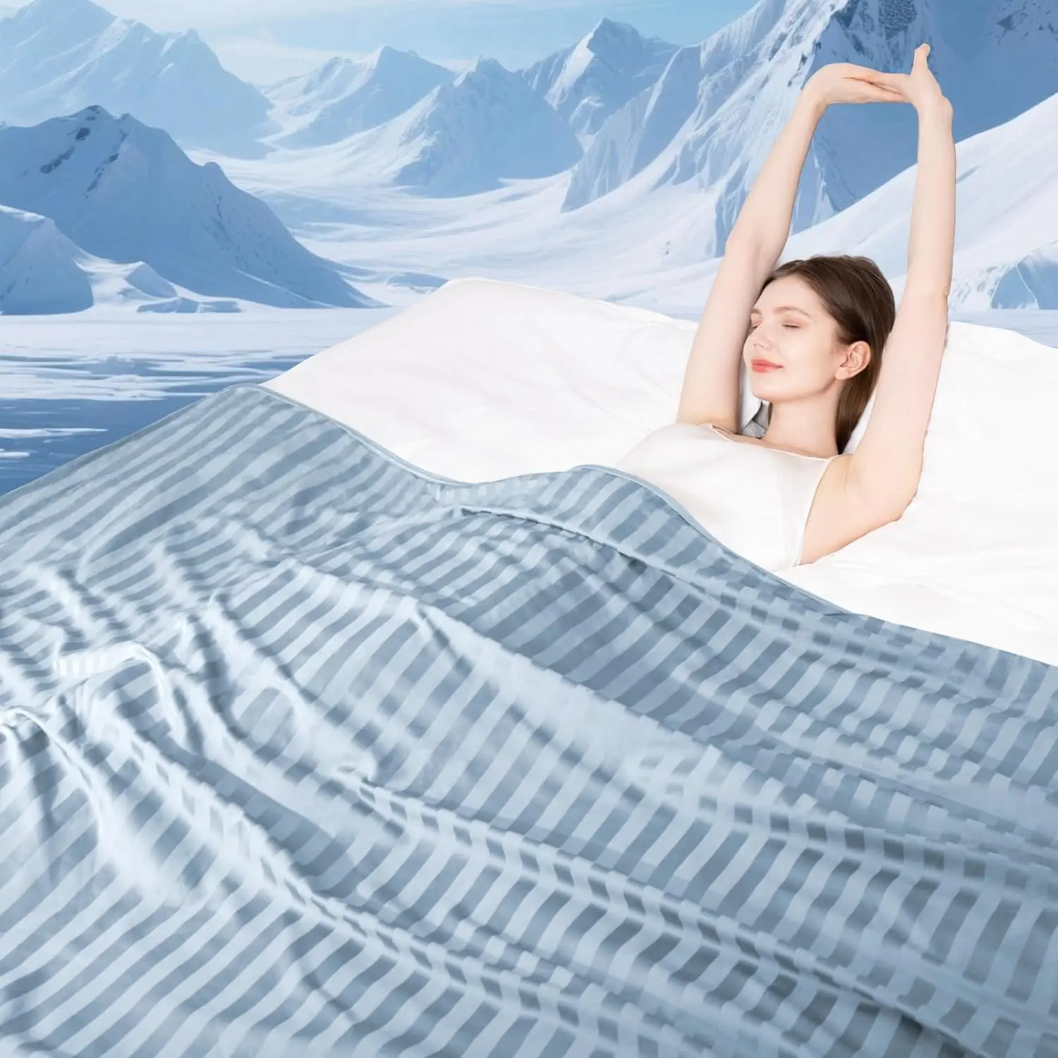 Elegear Twin Striped Cooling Throw - Lightweight Cool, Skin Friendly, Soft Bed Blanket with Double-Sided Arc-Chill 3.0 Fiber (Q-Max > 0.5) for Night Sweats, Striped Fabric, Lightweight Cool Blanket