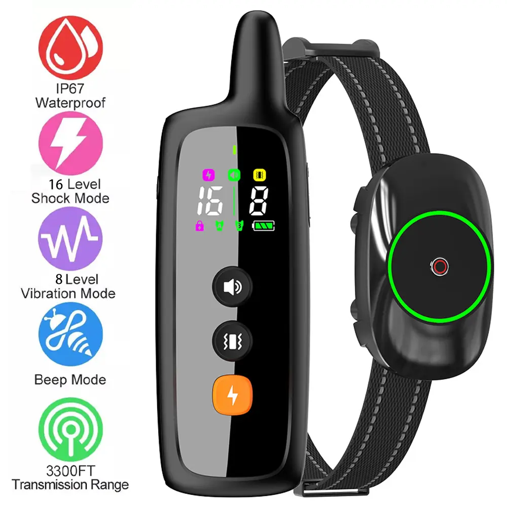 Up to 3300ft Shock Collar for Dogs,Rechargeable 4 Modes Electric Training Collar with Remote, 26inch Adjustable Strap for Small Medium Large Dogs with Beep, Vibration, Safe Shock Modes (10-140 Lbs)