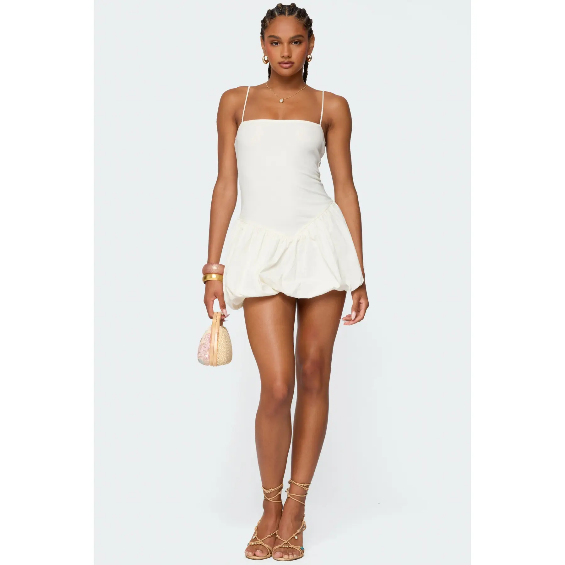 Ribbed Bubble Skirt Mini Dress