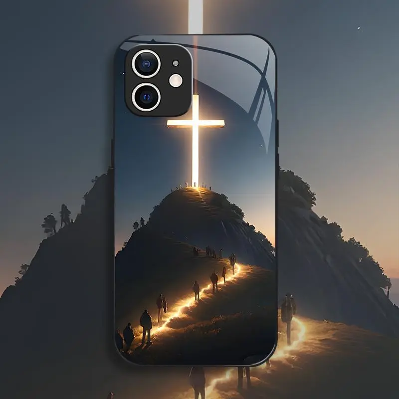 High-End Jesus-Themed Glass Cellphone Case for iPhone 11, Business-Style Simple Casing, Affordable Anti-Drop Anti-Fingerprint Protection Accessories, Model 995, Smartphone, Handheld