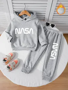 Cute Nasa Hoodie Set for Girls, Fleece Lined, Comfortable Joggers, Fall & Winter Casual Style, Warm and Cozy Design