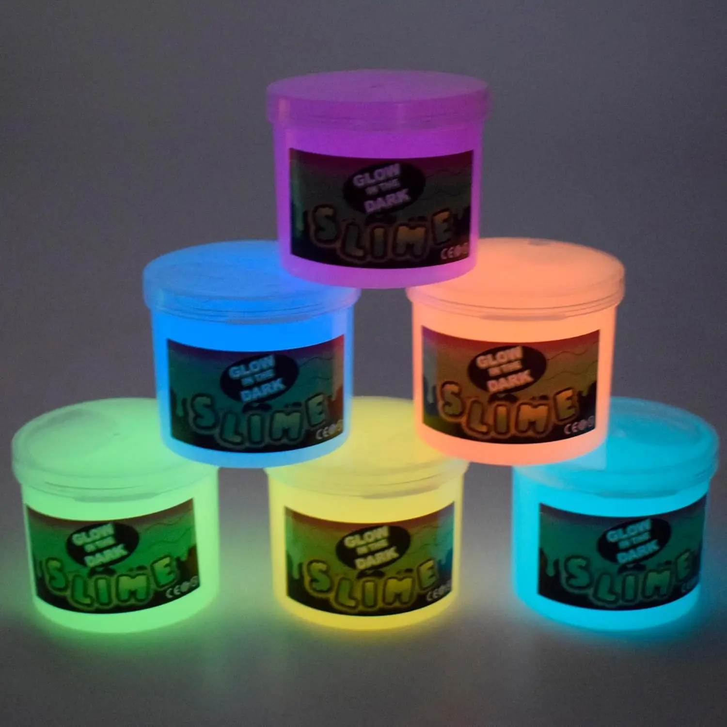 Halloween fall Gift 6-Pack Glow-in-the-Dark Slime Kit – Neon Blue, Green, Pink & Yellow Non-Sticky Galaxy Slime for Kids, DIY Sensory Toy, Party Favors, Goodie Bag Fillers, Stress Relief & Holiday Gifts