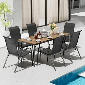 Arlopu Patio Chairs Set Of 6, Stackable Textilene Outdoor Dining Furniture for All Weather, with 17.7″ Wide Seat & Metal Frame, for Garden, Backyard, Deck, Restaurant, Poolside
