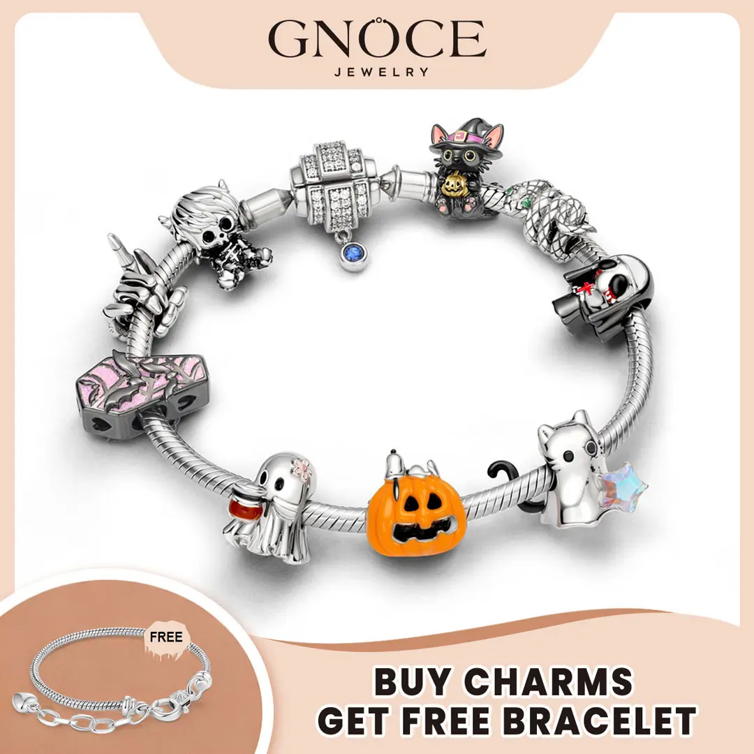 GNOCE S925 Sterling Silver Gothic Halloween Charm Bead, Coffin & Skull Design, Fits Crafting Jewelry Bracelets, Horror Lover Gifts for Women, Jewelry For Women, Adults, Casual, Necklace, Snakes, Gothic Style, Enamel, Create Custom Gothic Sets