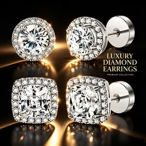 2 pair Earring 18K Gold Plated Set for Men and Women. Features VVS - cut round and square gemstone earrings. These delicate, elegant and stylish accessories are for pierced ears