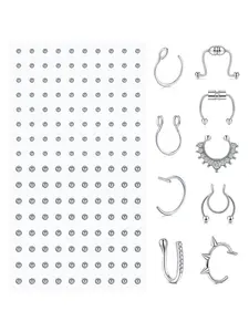 Face Gems Fake Piercings, Fake Lip Ring Fake Nose Rings Fake Eyebrow Piercing Fake Lip Piercing Self-Adhesive Face Sticker Fake Piercing Balls Silver Cool Punk Y2k Halloween Makeup For Women Men Body Piercing Jewelry Nose Piercing Kit
