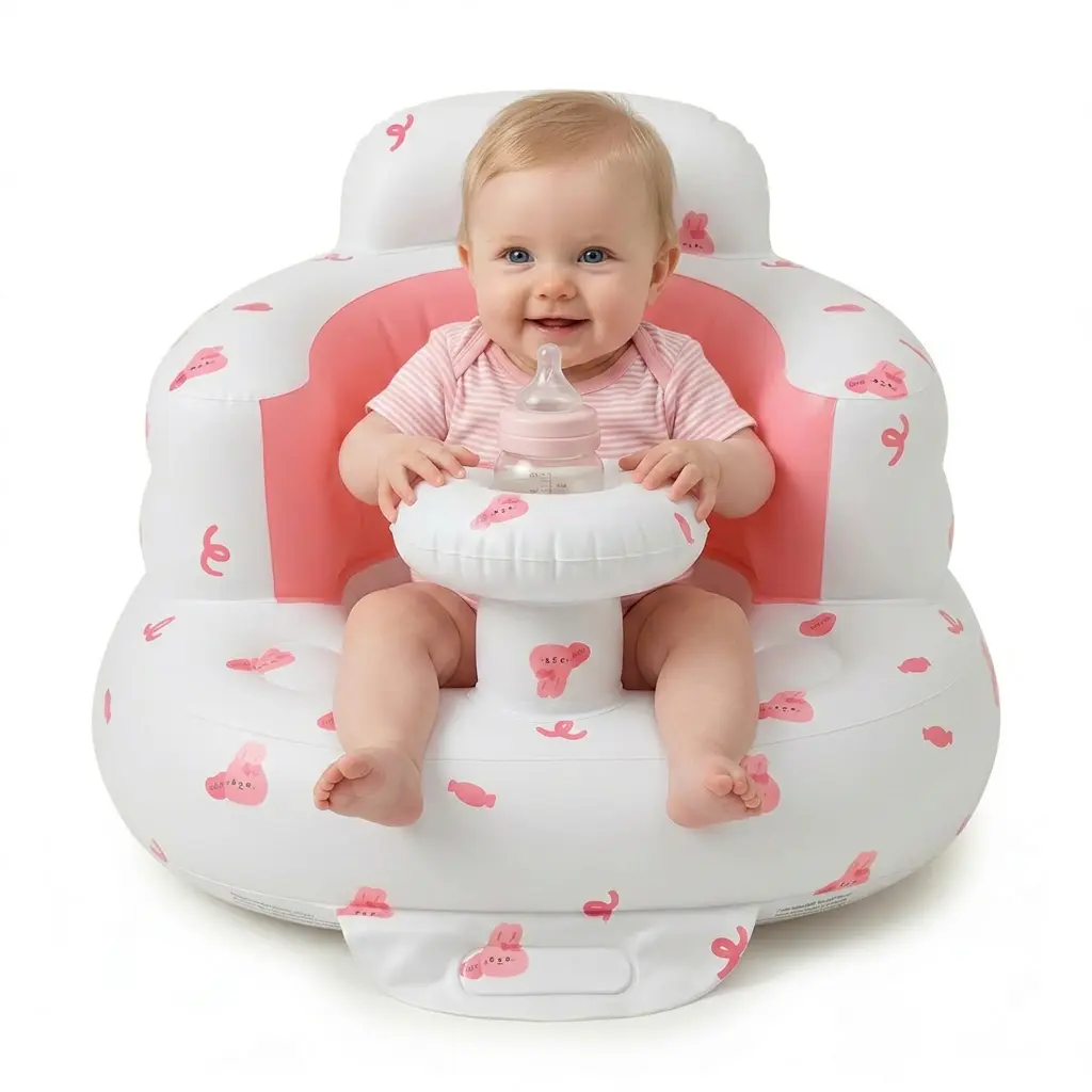 Baby Inflatable Seat with Tray for Babies 3 Months & Up, Baby Floor Seats for Sitting Up with Built in Air Pump, Blow Up Baby Chair for Infants - Supportive Airbags toddler items high chair for baby