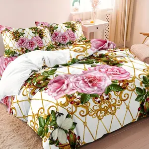 Luxury Baroque Modern Art Bedding Set, Decorative Bedding Set, Soft Breathable Polyester Fabric, Geometric Floral Design, Includes 1 Fitted Sheet + 2 Pillowcases, Bedroom Bedding Set, Bed Sets Supplies