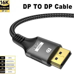16K DP 2.1 Displayport Cable 16K 30Hz 8K 60Hz 4K 120Hz 32Gbps Video Audio Cable Display Port 1.2 Adapter for Laptop HDTV PC