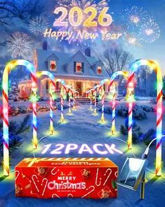Anordsem Solar Christmas Decorations Outdoor: 21" Candy Cane Stake Lights 12 Pack - Waterproof LED 8 Colorful Lighting Models for Yard Garden Pathway Xmas Decor - 2026 New Year Gifts for Homeowners
