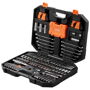 VEVOR Mechanics Tool Set and Socket Set, Various specifications,  1/4" and 3/8" Drive Deep and Standard Sockets, 145 Pcs SAE and Metric Mechanic Tool Kit with Bits, Combination Wrench, Hex Wrenches, Accessories, Storage Case