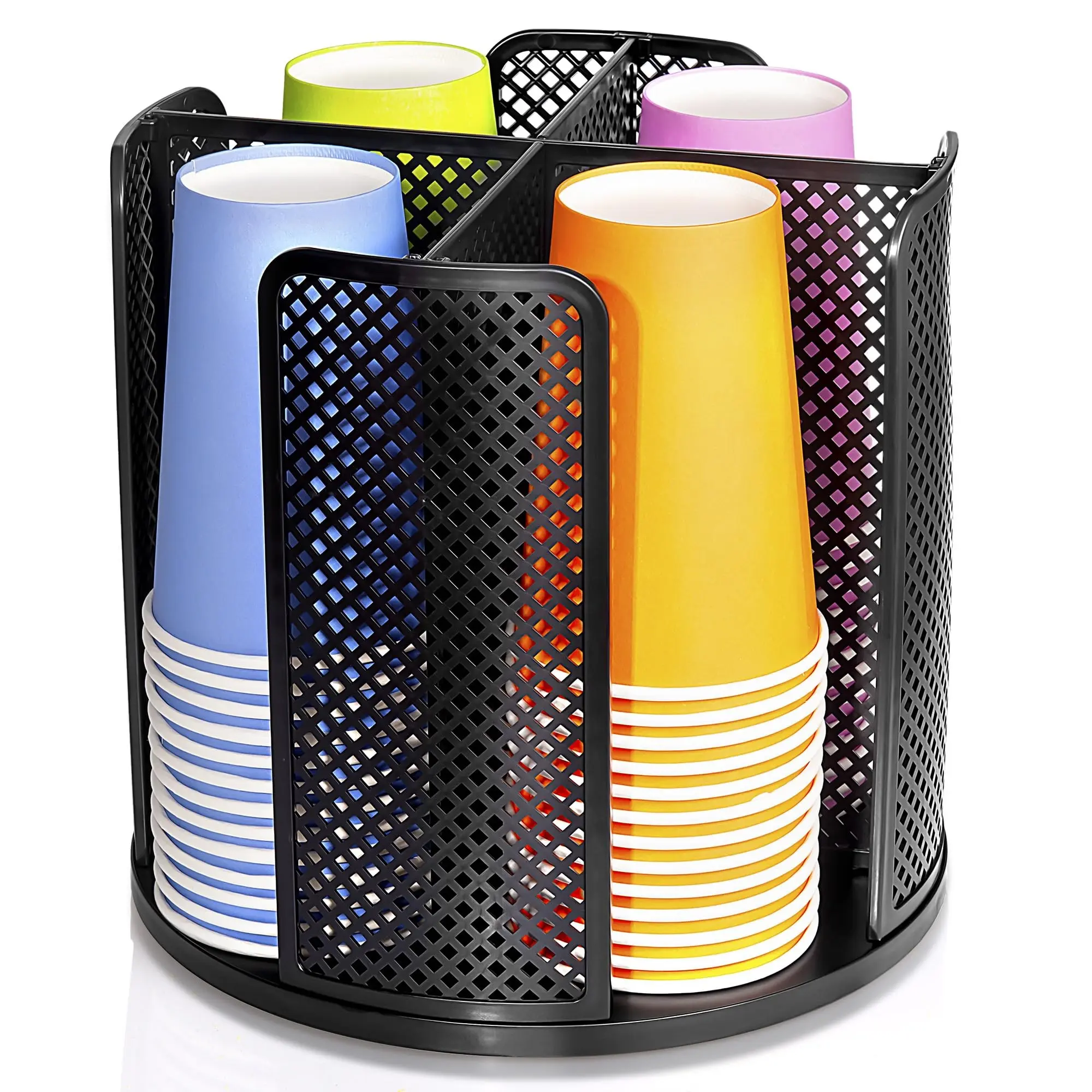 Rotating Paper Cup Dispenser, Cup Holder with 4 Compartments, Disposable Coffee Cup Dispenser Removable, Sturdy Plastic Cup Storage & Lid Holder Organiser, Cup Organizer for Countertops, Kitchen, Coffee Stations, Home Use, Hollow