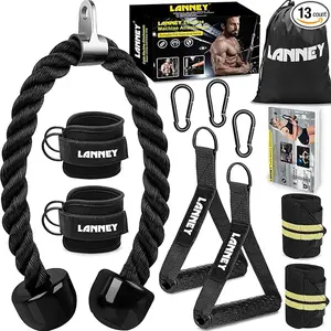35" Tricep Rope Attachment Set – Cable Machine LAT Pulldown Accessories with Resistance Handles, Ankle Straps & Carabiner