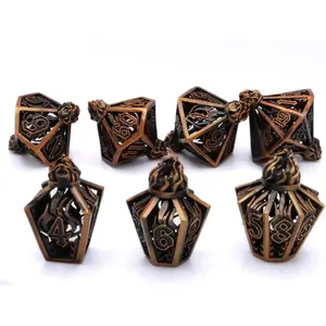 Flame Bottle Hollow Metal DnD Dice Set 7 Piece Lantern RPG Dice Unique Potion Bottle Design Fire Colors Perfect for Dungeons and Dragons TTRPG Sessions