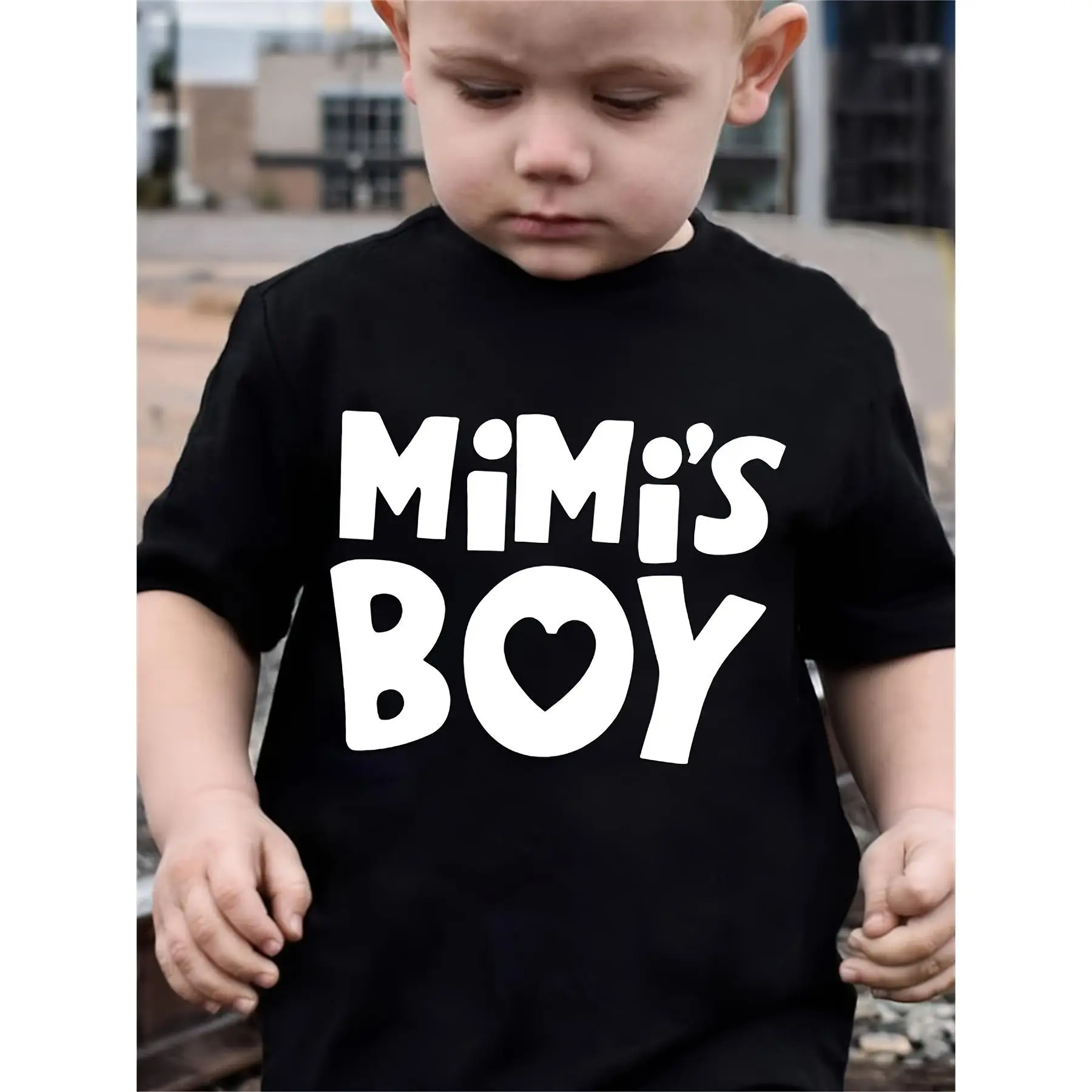 Mimi's Boy" Soft Cotton T-Shirt for Kids – Casual Round Neck, Comfortable Summer Top, Breathable and Machine Washable, Black with Bold White Lettering