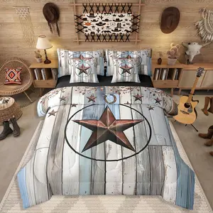 Feelyou 7-Piece Ultra Soft Western Texas Star Bedding Set - Rustic Farmhouse Comforter Set, Retro Cowboy Design, Multi-Size Option for Teens, Adult Men