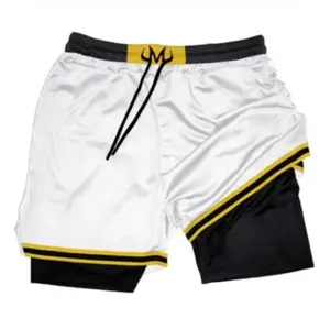 Anime Performance Shorts Summer Double Layer Beach Pants Fitness Training Pant Sports Swimming Shorts with Yellow and Black Trim
