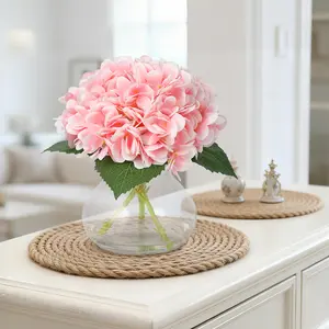 Artificial Hydrangea with Glass Vase, Faux Hydrangea Flower with Faux Water, Fake Flower Arrangement Indoor Tabletop Decor