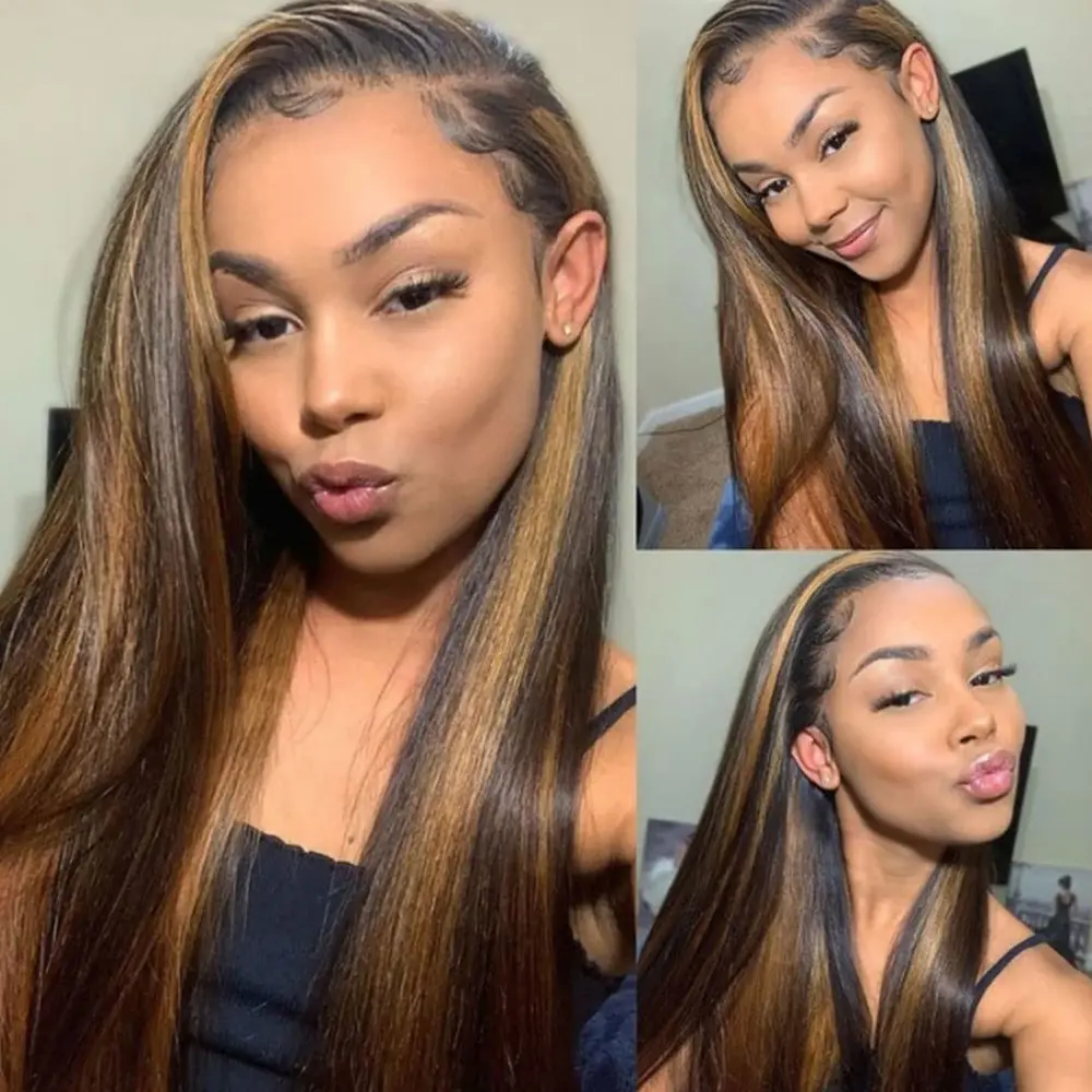 ALIGLOSSY 13x6 Ombre Lace Front Wig Human Hair 1B/30 Highlight Lace Front Wig Human Hair Straight HD Transparent Lace Frontal Wigs Human Hair Colored Balayage Wig for Women