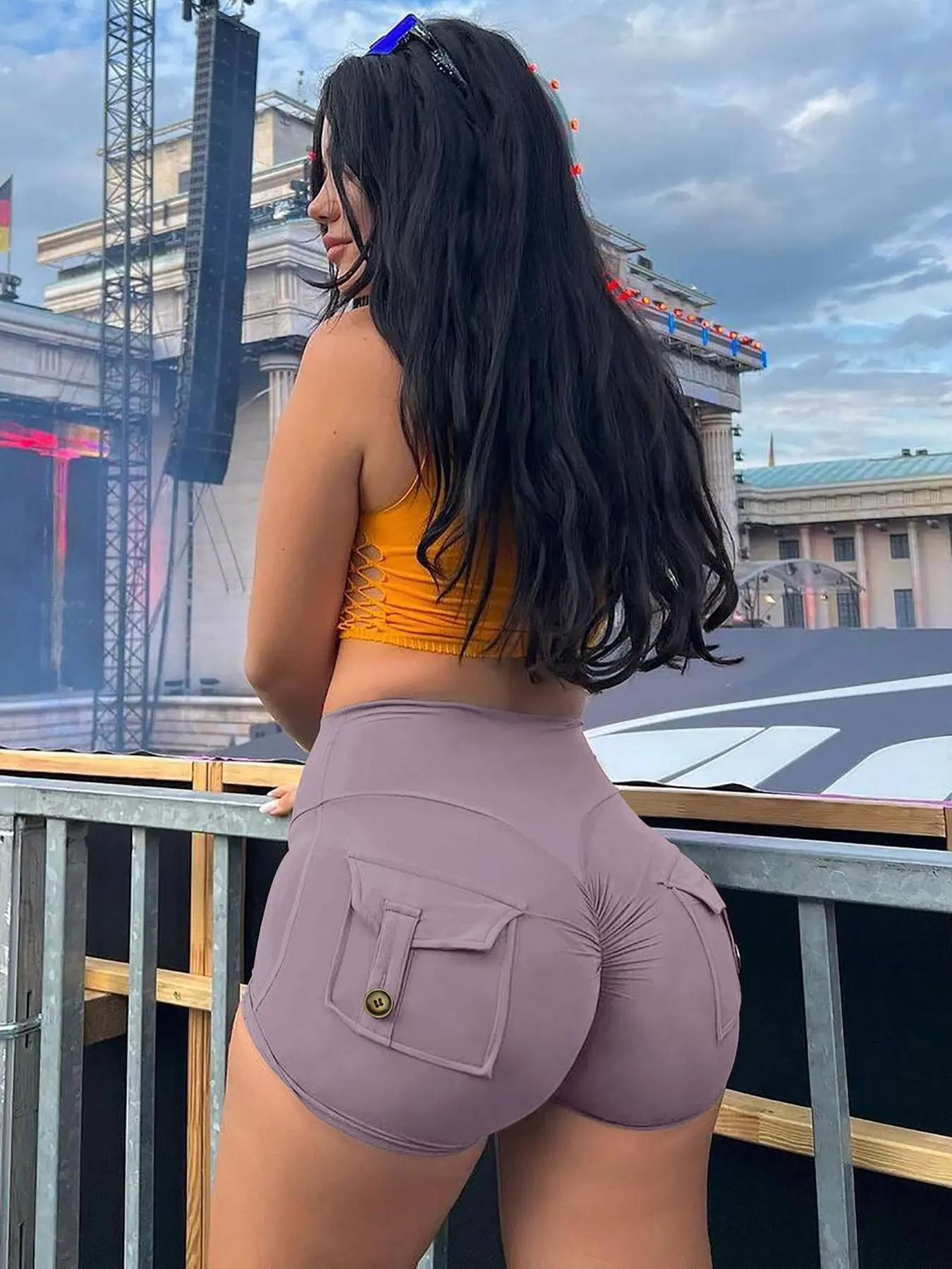 Women's Plain Ruched Pocket Skinny Shorts, Chic Casual Shorts, High Stretch Shorts for Daily Wear, Ladies' Bottoms for All Seasons, Elastic Hem Shorts