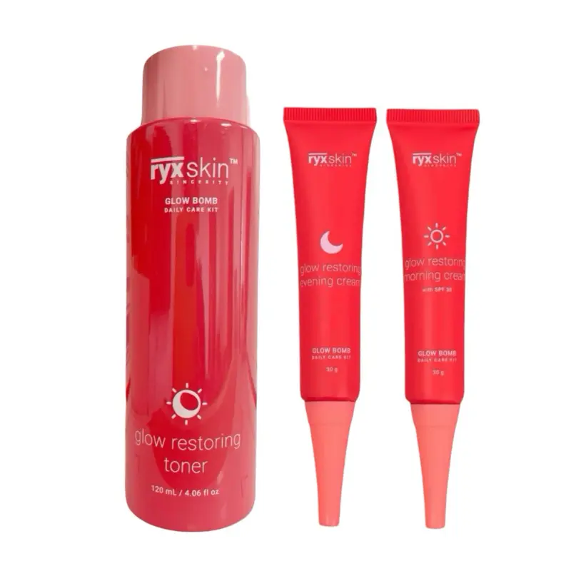 BIG SIZE RYX Skin Glow Bomb  –  Toner, Day Cream SPF 30 & Night Cream | Infused with Niacinamide, Vitamin C, Vitamin E & Centella Asiatica