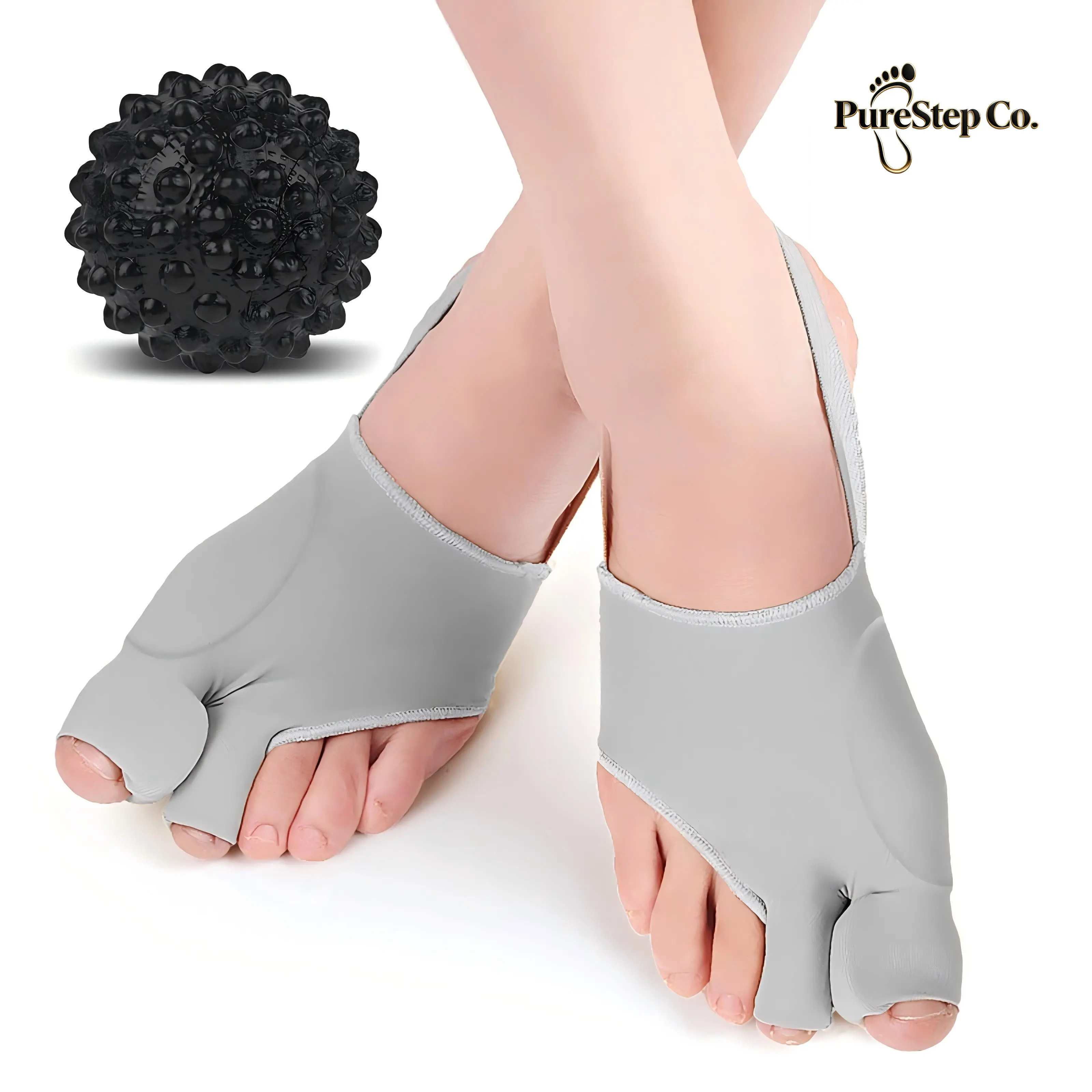 Men’s & Women’s 2Pcs Hallux Valgus Bunion Corrector Splint Brace - Big Toe Straightener Separators with Support, Soft Breathable Day-Night Toe Aligner + Bonus Massage Ball, Bunion Relief, Foot