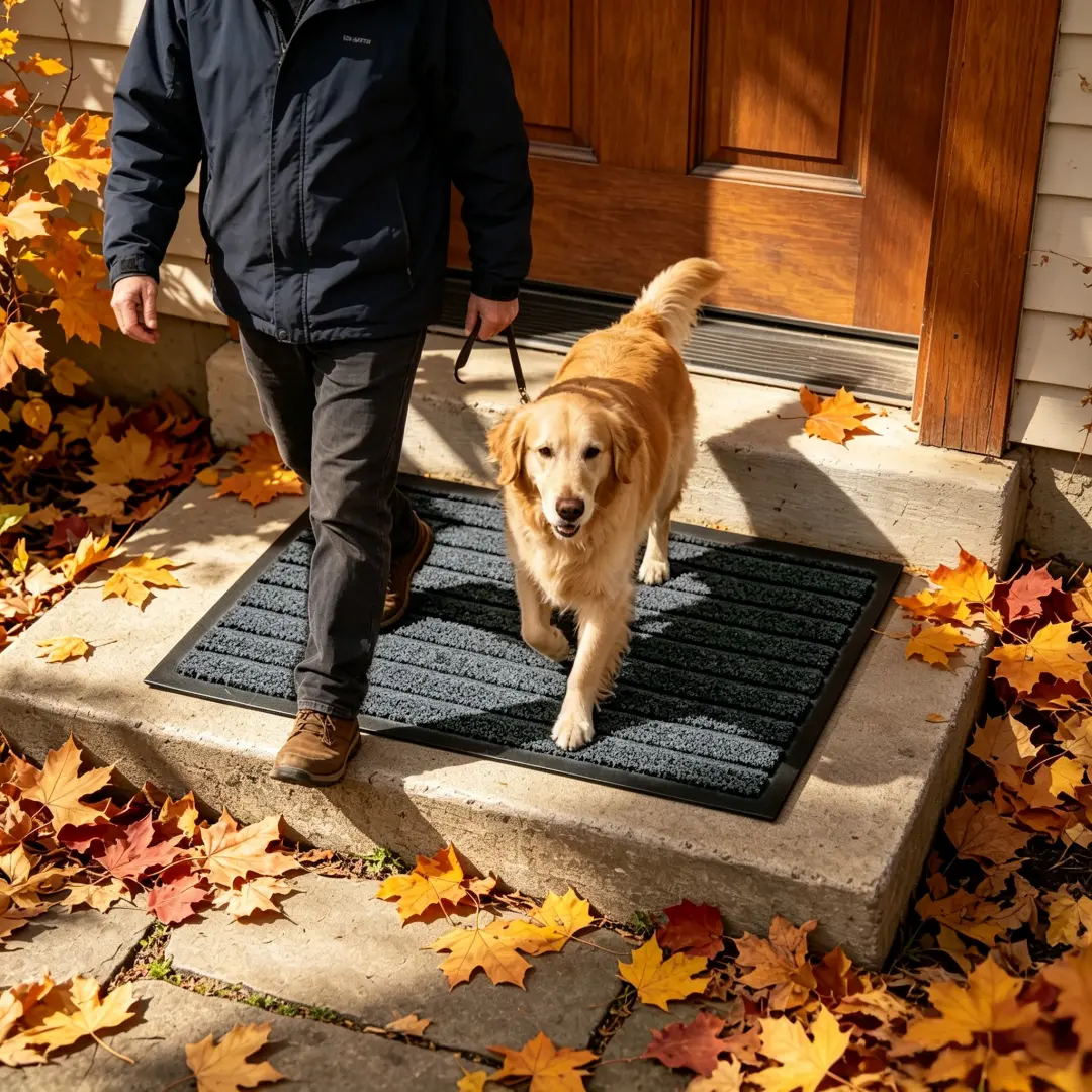 Dog Door Mat for Fall -Door Mat Front Door Mat Grey Striped Non-Slip Entrance Rug, Heavy Duty Low Profile Washable Floor Mat for Entryway, Mud Scraper and Water Absorbent Indoor Outdoor Rug for Home Office Kitchen