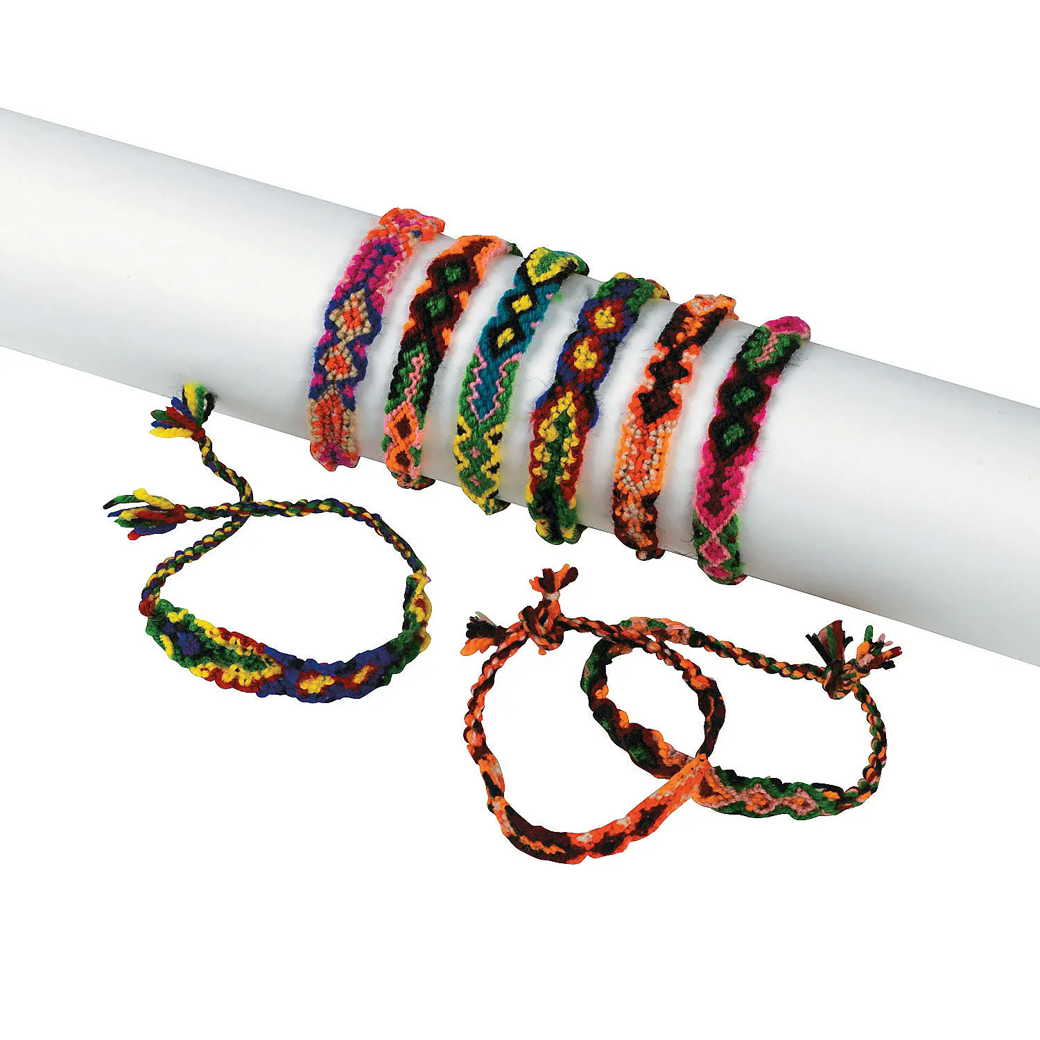 Oriental Trading Unisex Woven Nylon Bangles Bracelets Set - 12-Pc 11-in Vivid Colors Kids’ Friendship Arm Candy Accessories, Ideal Birthday Party Favors & Gifts, Assorted Color Block Collectibles