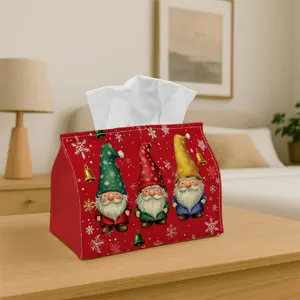 1PC  Christmas Tissue Box with Checkered Lid - Christmas Gnomes Trio Design, Durable Fabric Multi-Functional Decorative Storage for Kitchen, Living Room, Tissue Dispenser for Home & Car Decor , Compact & Stylish for Everyday Use