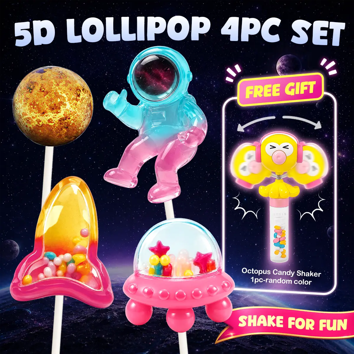 【Free Candy Shaker】Candy Master Interactive 5D Lollipops with 1piece FREE Candy Shaker, Shake-to-Hear Fun Sounds, Fruity Hard Candy, Edible Fidget-Inspired Candy, Individually Wrapped, backtoschool
