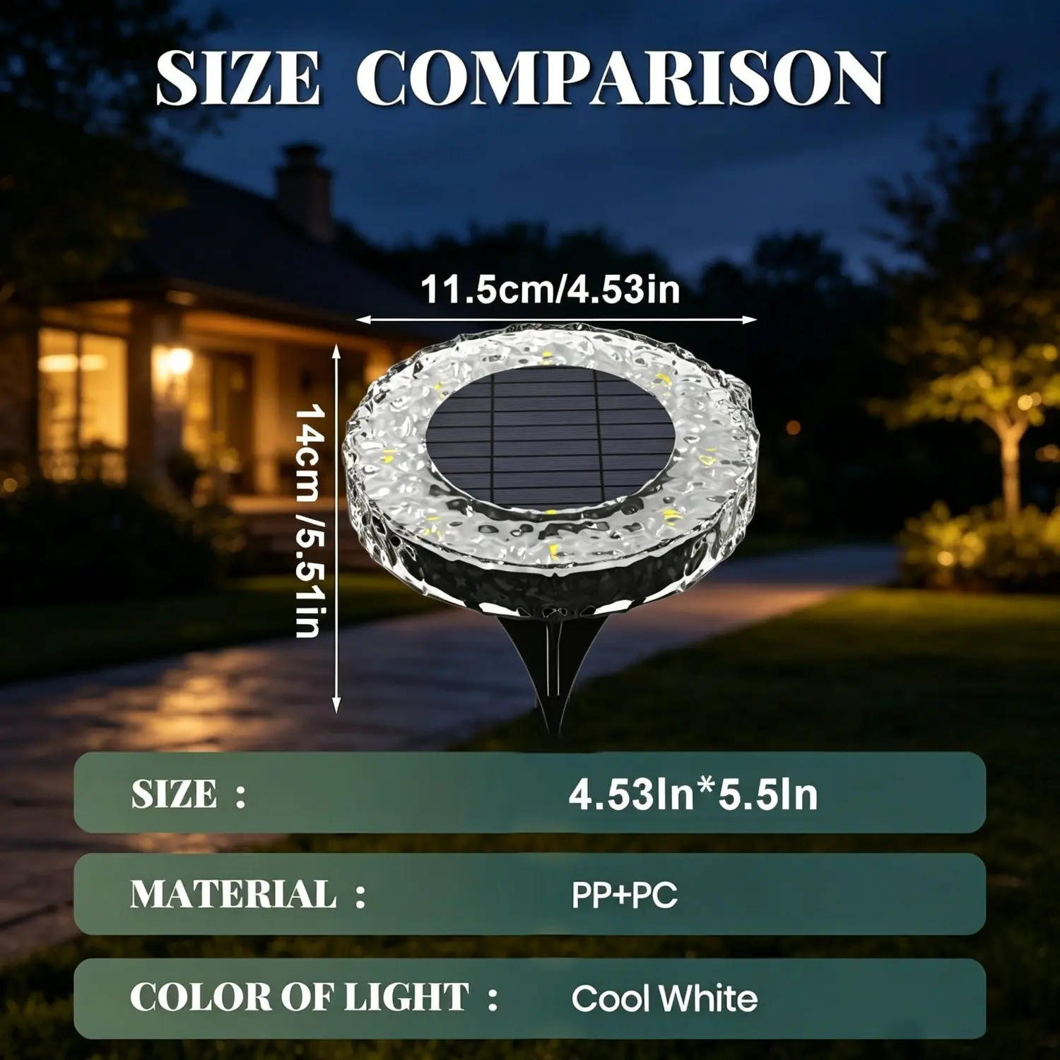 Dimensions of crystalline ripple solar ground light