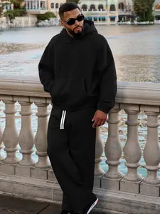 Men's Solid Plain Pattern Two-Piece Set Co Ord Sets, Classic Casual Long Sleeve Hoodie & Drawstring Pocket Sweatpants, Fall Winter Fitted for Daily Wear Clothes