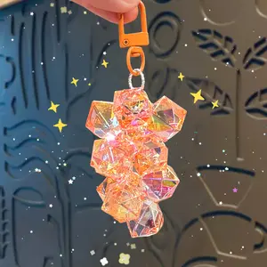 Grape Cluster Crystal Keychain for Women, Cute Translucent Bead Pendant Bag Charm, Dainty Versatile Fashion Accessory for Purse Keys Everyday Wear Gift for Her