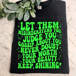 let them shirt motivational popular trendy retro Short Sleeve Top Cute Tshirt black and lime green graphic tee