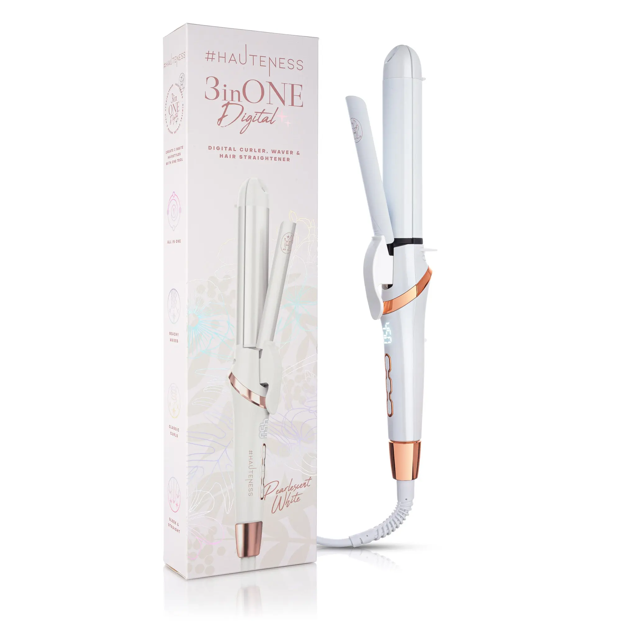 Hauteness 3-in-1 Multistyler Flat Iron & Curling System – Ionic Tourmaline Ceramic Hair Straightener, Curler & Waver – Adjustable Heat 300°F–450°F, Dual Plates, Anti-Frizz, 360° Swivel Cord, For All Hair Types - Hair Styling Tools