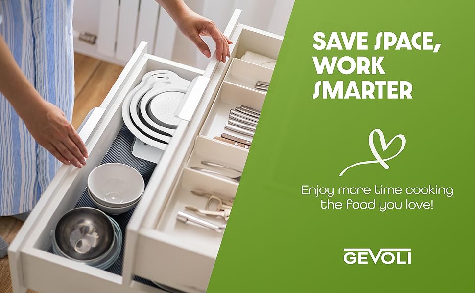 Gevoli Collapsible Colanders 3-Pack Sturdy Kitchen Strainer Set, Compact with Over-Sink Self-Drainage Base, 3 Sizes (3QT, 4QT, 5QT) for Dinner Prep (Patent Pending, White) Gevoli Collapsible Colanders 3-Pack Sturdy Kitchen Strainer Set, Compact with Over-Sink Self-Drainage Base, 3 Sizes (3QT, 4QT, 5QT) for Dinner Prep (Patent Pending, White)