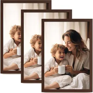 3 Pack 16x24 Dark Brown Walnut Finish Wooden Photo Frames, Wood Grain Design, Horizontal & Vertical Wall-Mountable Home Decor Photo Frames for Home Office, Home Office Frame
