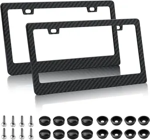Carbon Fiber License Plate Frames, Universal Fit with Screws & Caps, Classic Black Design for Standard US Plates