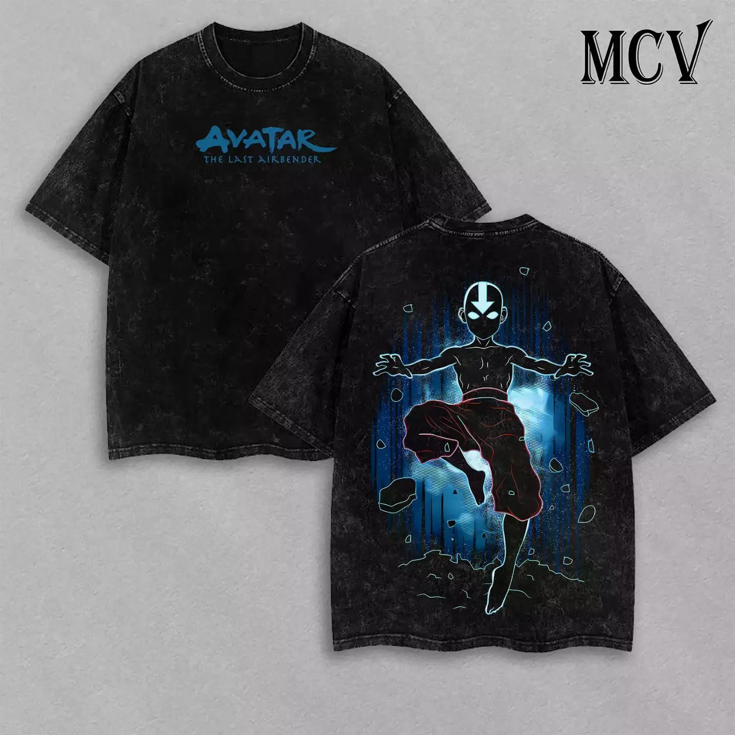 Aang Vintage Oversized T-Shirt - Avatar The Last Airbender, Anime Manga Double-Printed Unisex Tee Casual Christmas