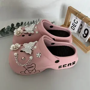 Daily Everyday WearDaily Everyday WearBreathable EVA Platform Heel Clogs - Casual Cartoon Bear Pattern Mules & Clogs For Women With Bow Embellishment, Versatile Indoor/ Footwear cow  slides Black Girl Walking Shoes Comfort Slipper  Flipflop Pedal Flatform