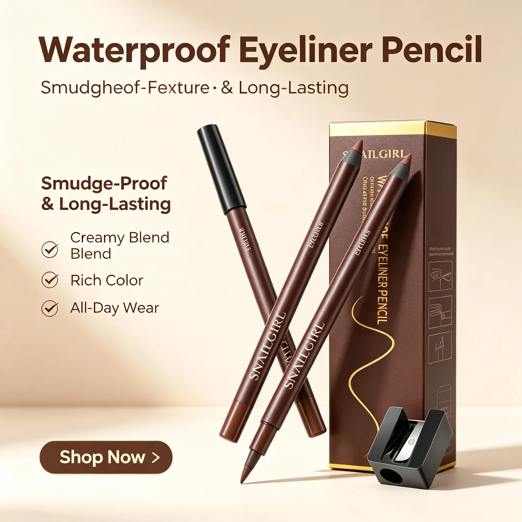 【SNAILGIRL】 Waterproof Black Gel wing    new years gifts everyday natural dry Eye liner Pencil with Vitamin E, permanent  eyeliner pen    , friendly Smooth All-Day Smudge-Proof long-lasting Wear liquid eyeliner persona professional beauty waterline makeup