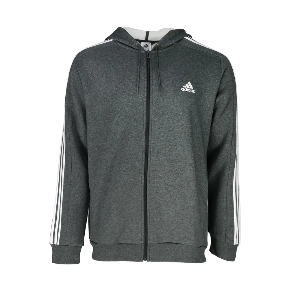 adidas Mens Essentials Fleece 3-Stripes Full-Zip Hoodie Athletic Outerwear Casual - Grey