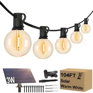 52/104Ft Solar String Lights Outdoor Waterproof, Solar String Lights for Outside with Remote, LED Solar Lights String with 26 Shatterproof Bulbs, Dimmable Solar Patio String Lights for Cafe Bistro Party