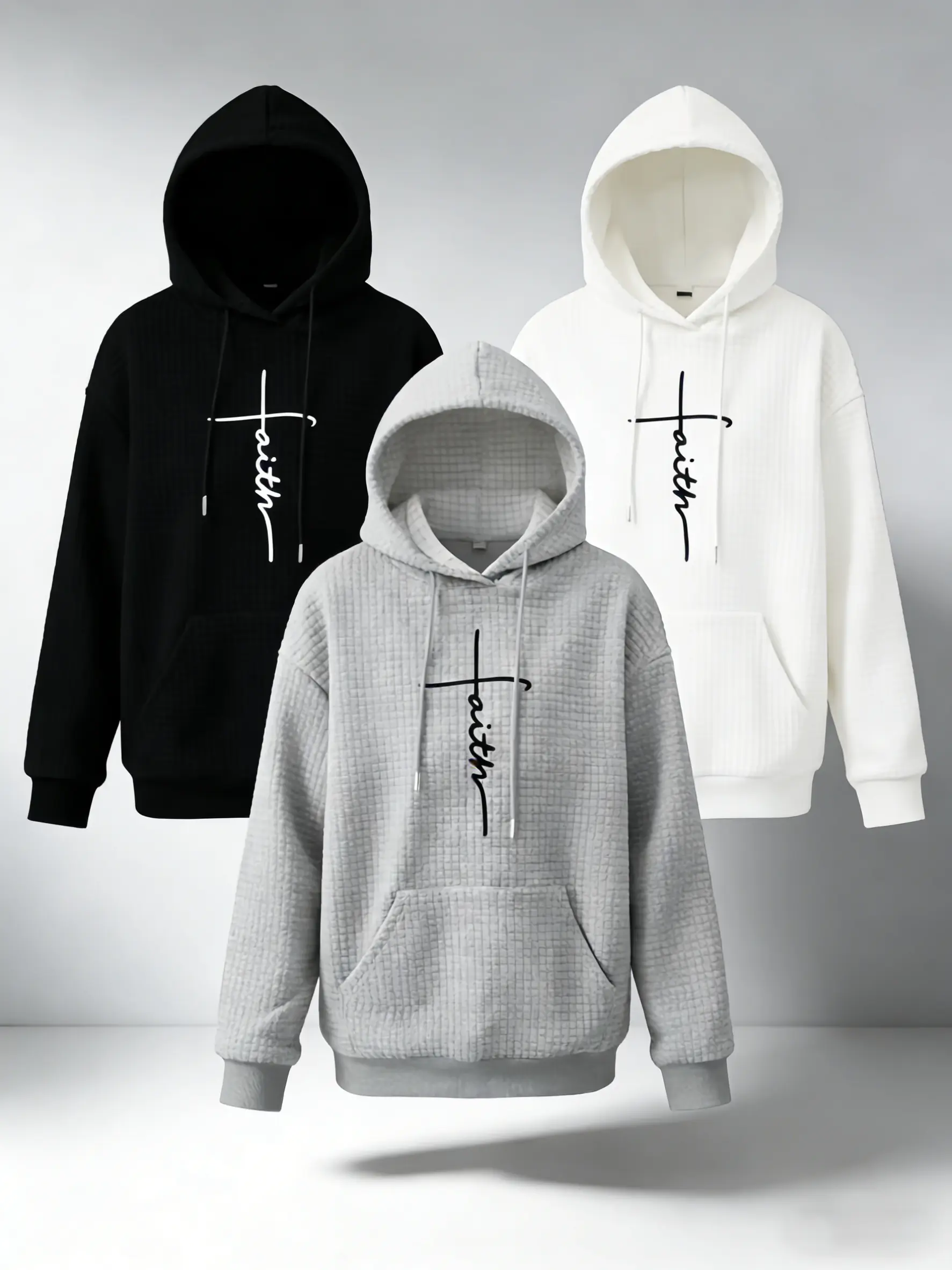 Women's sweatshirt winter clothes for women-With "Faith" Cross Print,long sleeve tops,crew neck sweatshirt,Relaxed and comfortable drawstring pullover sweater for autumn and winter clothing, Women's Flash Sale