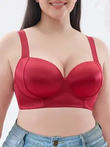 Plus Size Women's Medium Support Bra, Satin Fabric Smooth, Steel Ring Lift, Adjustable Straps, Suitable for All-Day Wear, Chic, Elegant